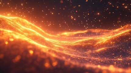 Abstract Glowing Golden Sparkles Landscape on Dark Background Illustration
