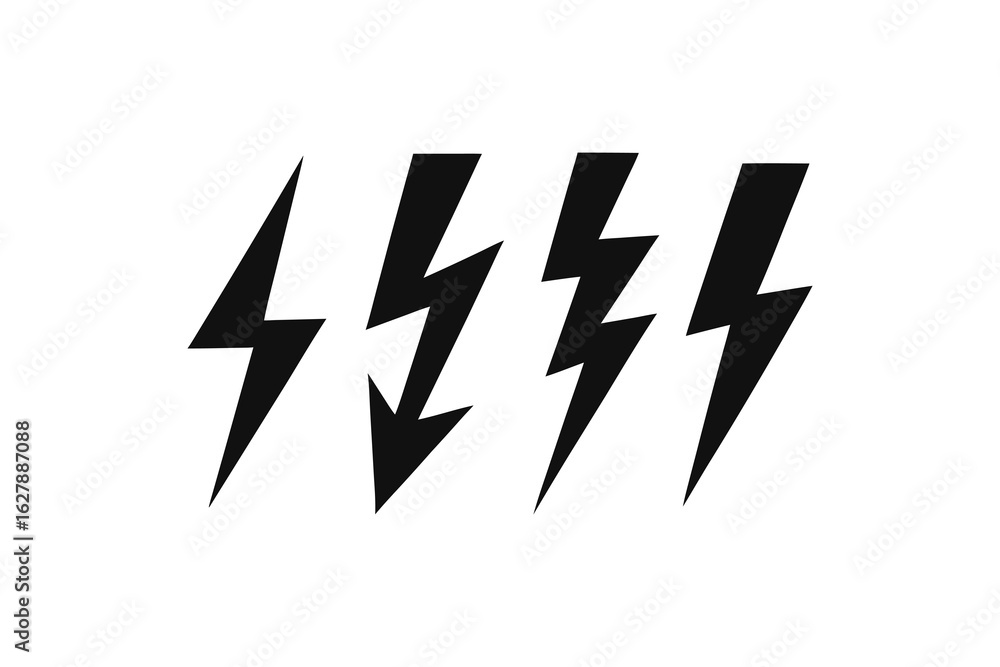 Poster array of jagged black lightning bolts displayed against a stark white background, evoking power and 