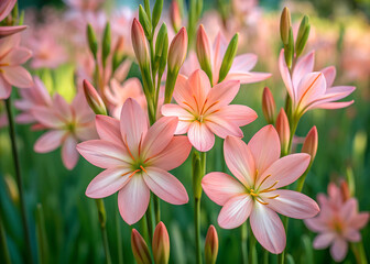 Beautiful Pink Schizostylis Flowers Blooming in a Garden Setting