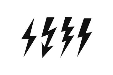 Array of Jagged Black Lightning Bolts Displayed Against a Stark White Background, Evoking Power and Energy