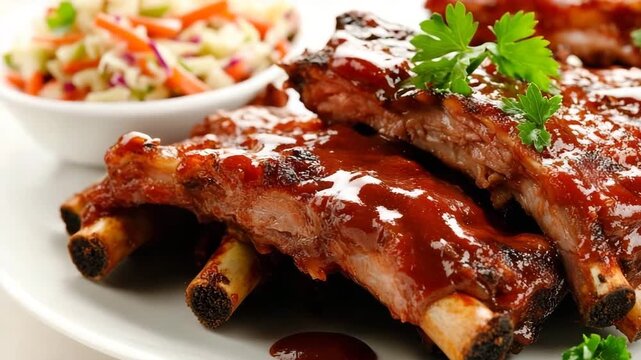 Delicious fried ribs served with tangy slaw