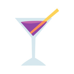 Cocktail glass with purple drink and orange straw, perfect for celebrations and parties, minimal design