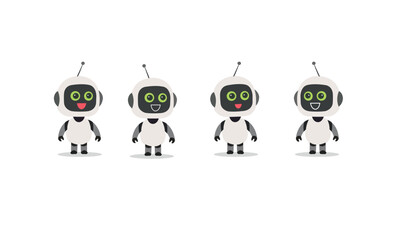 Cute Futuristic Robot Character Set – Flat Vector Illustration