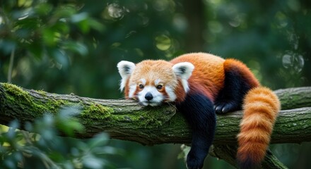 Red panda resting on branch