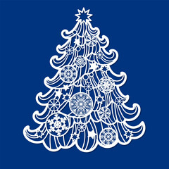 Christmas tree. Laser cutting template from paper, cardboard, wood. For design of Christmas cards, party invitations, Christmas tree decorations, stencils, stickers, etc. Vector