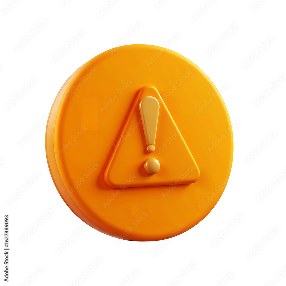 Poster an orange circular icon with a triangle and exclamation mark indicating a warning or alert sign on t