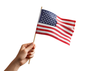 A hand proudly holds the iconic American flag, its stars and stripes waving gently