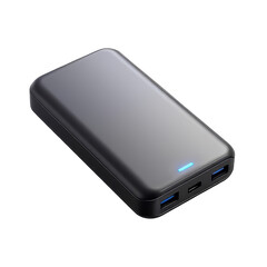 Black Power Bank 3D Icon with glossy minimal emoji style object, isolated PNG on transparent background