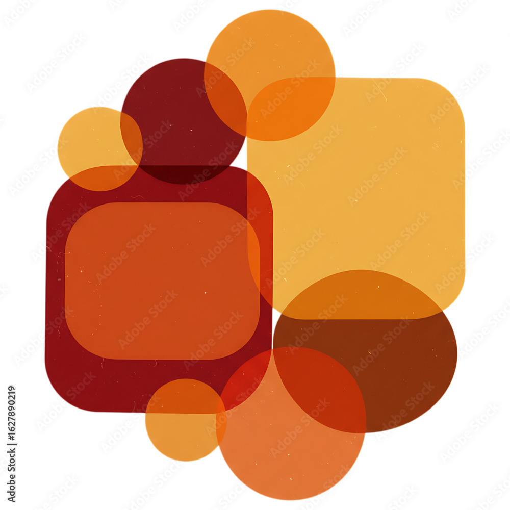 Poster Abstract geometric composition with overlapping rounded squares and circles isolated on transparent background