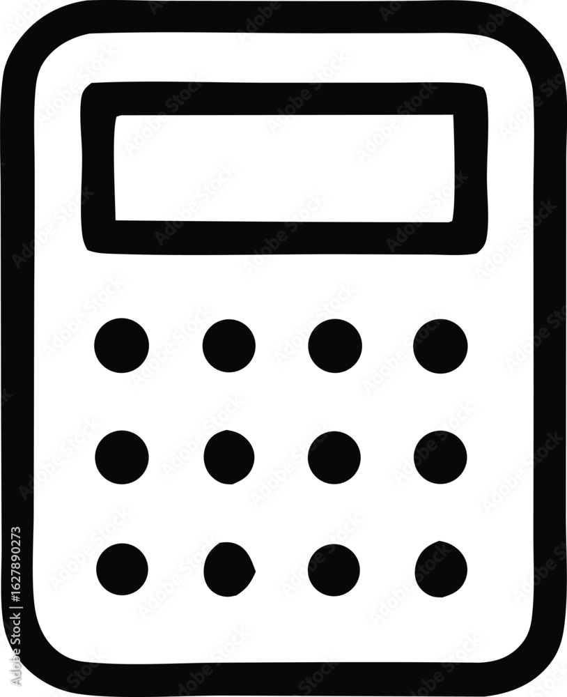 Poster a simple black and white icon representing a calculator with a digital display and a grid of round b
