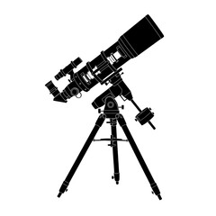 Detailed white outline of a telescope on a tripod, angled upwards