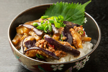 茄子の肉味噌丼