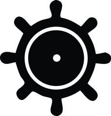 A stark black and white silhouette of a ship s helm a classic nautical symbol representing guidance and control presented in a simple graphic style