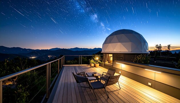 Star Gazing From Deck at Night with Dome and Meteor Shower