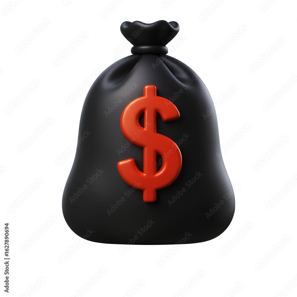 Aufkleber a black bag with a red dollar sign on it against in a studio setting image on transparent background