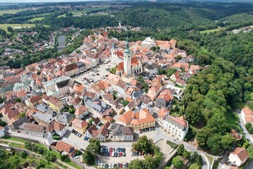 Obraz premium Tabor old town historical city center aerial view with medieval structures Bohemia Czech republic