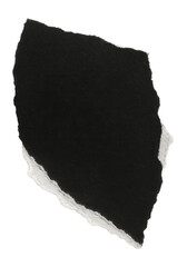Roughly torn piece of thick, textured black paper with frayed white edges on transparent background.