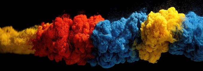 Colorful ink clouds mix on black background