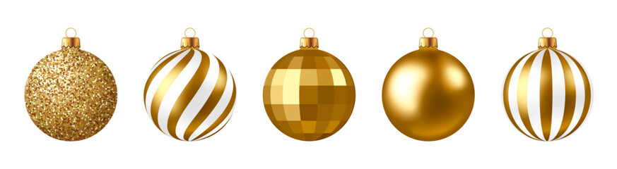 Gold Christmas ball set, golden bauble, holiday ornament