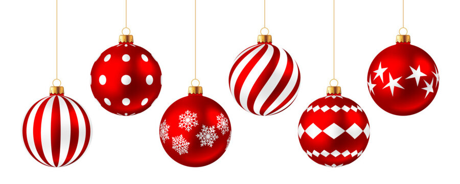 Christmas ball set, red baubles with pattern, ornaments