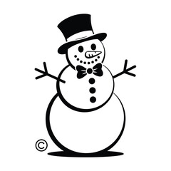 Whimsical snowman wearing a top hat and bow tie