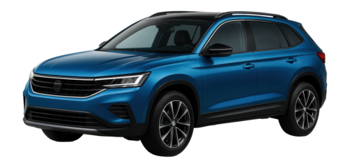 Blue modern SUV with sleek design and black accents on transparent background.