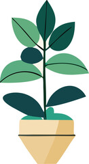 A stylized illustration of a healthy green potted plant with large broad leaves reaching upwards towards the light