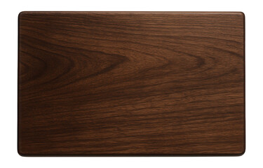 Rectangular wooden cutting board with rich grain patterns on transparent background.