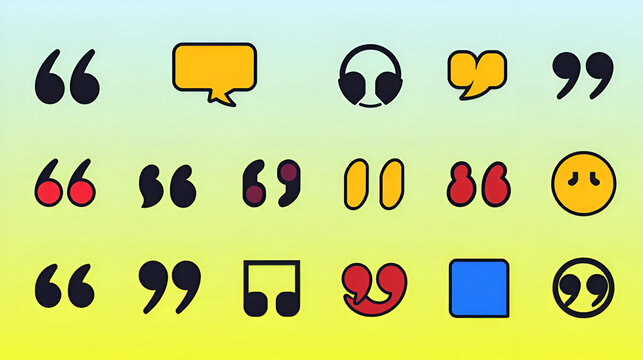 Set of quote mark, quotes icon, sign, symbol, emblem. Ditto marks icon set. Quotation marks. Dialogue discussion symbol for UI UX, website, mobile app.