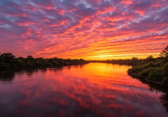 Fototapeta premium Vivid sunset over river