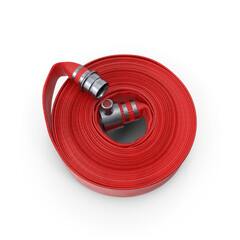 Red Fire Hose Rolled with Connector Isolated on Transparent Background

