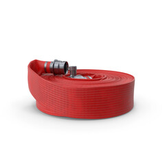 Red Fire Hose Rolled with Connector Isolated on Transparent Background

