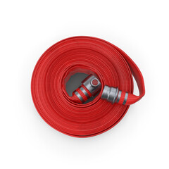 Red Fire Hose Rolled with Connector Isolated on Transparent Background

