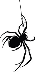 Hanging Spider Silhouette – Creepy Black Insect Vector Illustration for Halloween, Nature, and Horror-Themed Designs
