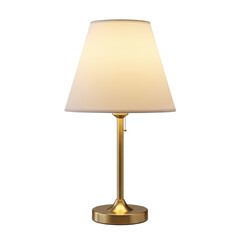Elegant gold table lamp with soft white shade illuminating a cozy, modern living space