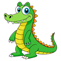 Cute green cartoon alligator character isolated on white background
