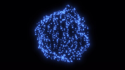 Glowing abstract blue particle sphere with smooth floating motion on dark background. Futuristic...