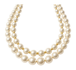 Fototapeta premium Elegant double strand pearl necklace with gold accents on transparent background.