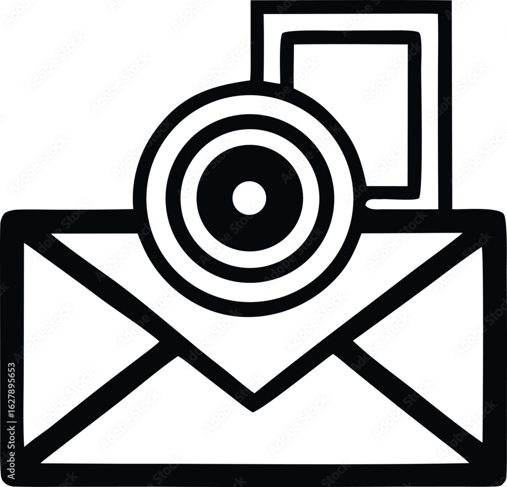 Poster Abstract digital art icon symbolizing communication and data transfer with an envelope target and frame elements