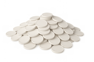 White tokens forming a pile on a transparent background, ideal for concepts related to finance, gambling, or virtual currency