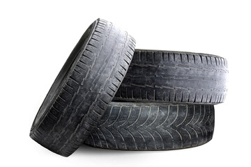old worn damaged tires isolated on white background