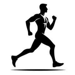 Black and white vector silhouette of a athlete running on white background