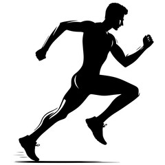 Black and white vector silhouette of a athlete running on white background