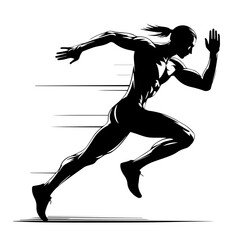 Black and white vector silhouette of a athlete running on white background