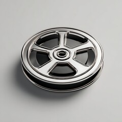 Obraz premium Shiny Chrome Wheel on Gray Background