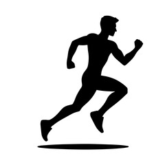 Black and white vector silhouette of a athlete running on white background