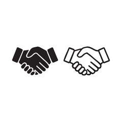 silhouette Handshake Icon Set – Black and White Vector of Partnership and Agreement
