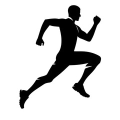 Black and white vector silhouette of a athlete running on white background
