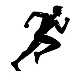 Clean black and white silhouette vector of a paathlete running on white background