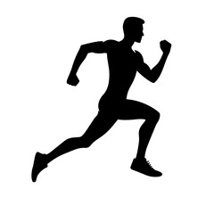 Clean black and white silhouette vector of a paathlete running on white background